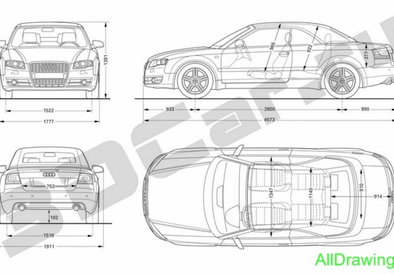 Audi A4 Cabriolet (2006) (Ауди А4 Кабриолет (2006)) - чертежи (рисунки) автомобиля